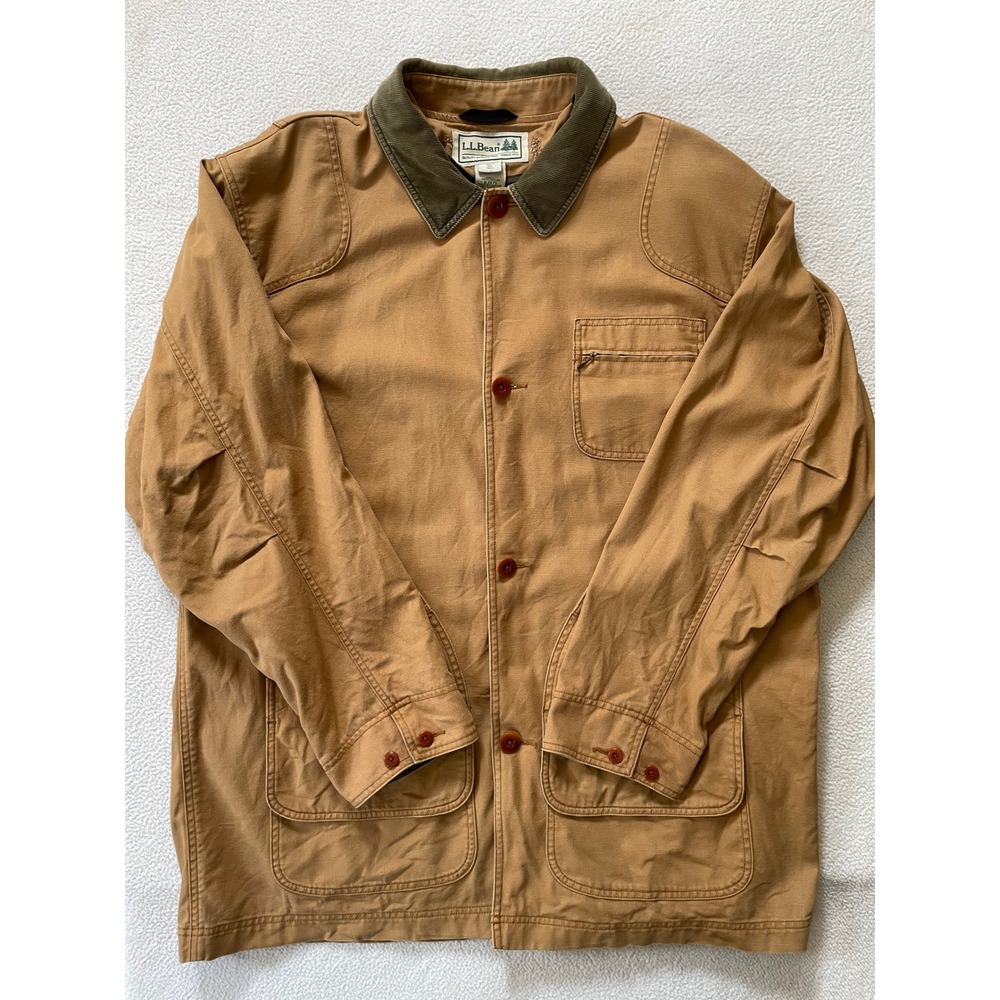 LL Bean Mens XL Tall Field Coat Brown Canvas Corduroy Collar Chore Jacket Barn
